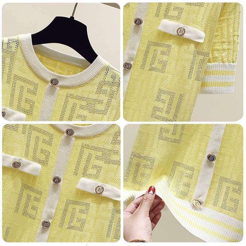 New Chic 2025 Fashion Summer Contrast Small Fragrance Ice Sweater Women's Versatile Thin Hollow Out Short Sleeve T Shirts