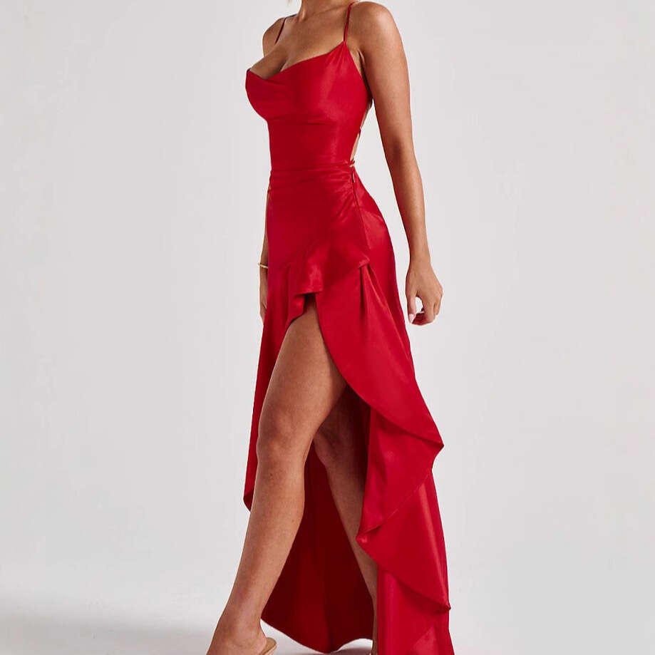 2026 European and American cross-border foreign trade summer hot-selling sexy women's strapless backless ruffled asymmetrical dress