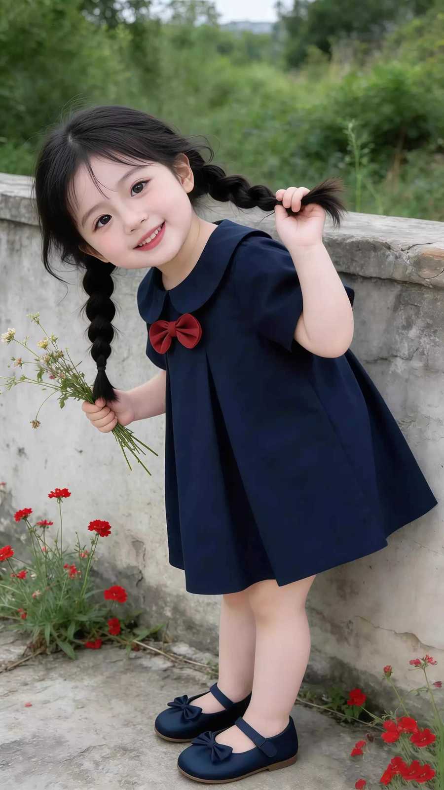 Girls Dress New Summer Style Solid Color Dark Color Childrens Fashionable Doll Collar Princess Dress Cotton DressT260330