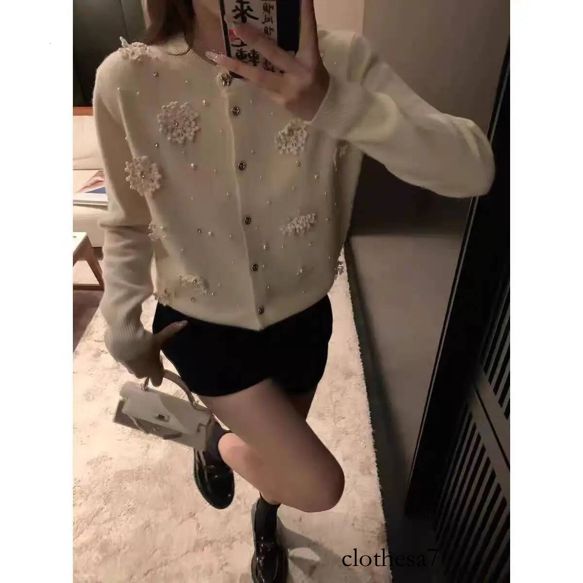 Fashionable French Knitted Heavyweight Open Cardigan Embellished 3D Flower Loose Fit Sweater Versatile Casual Chic Top