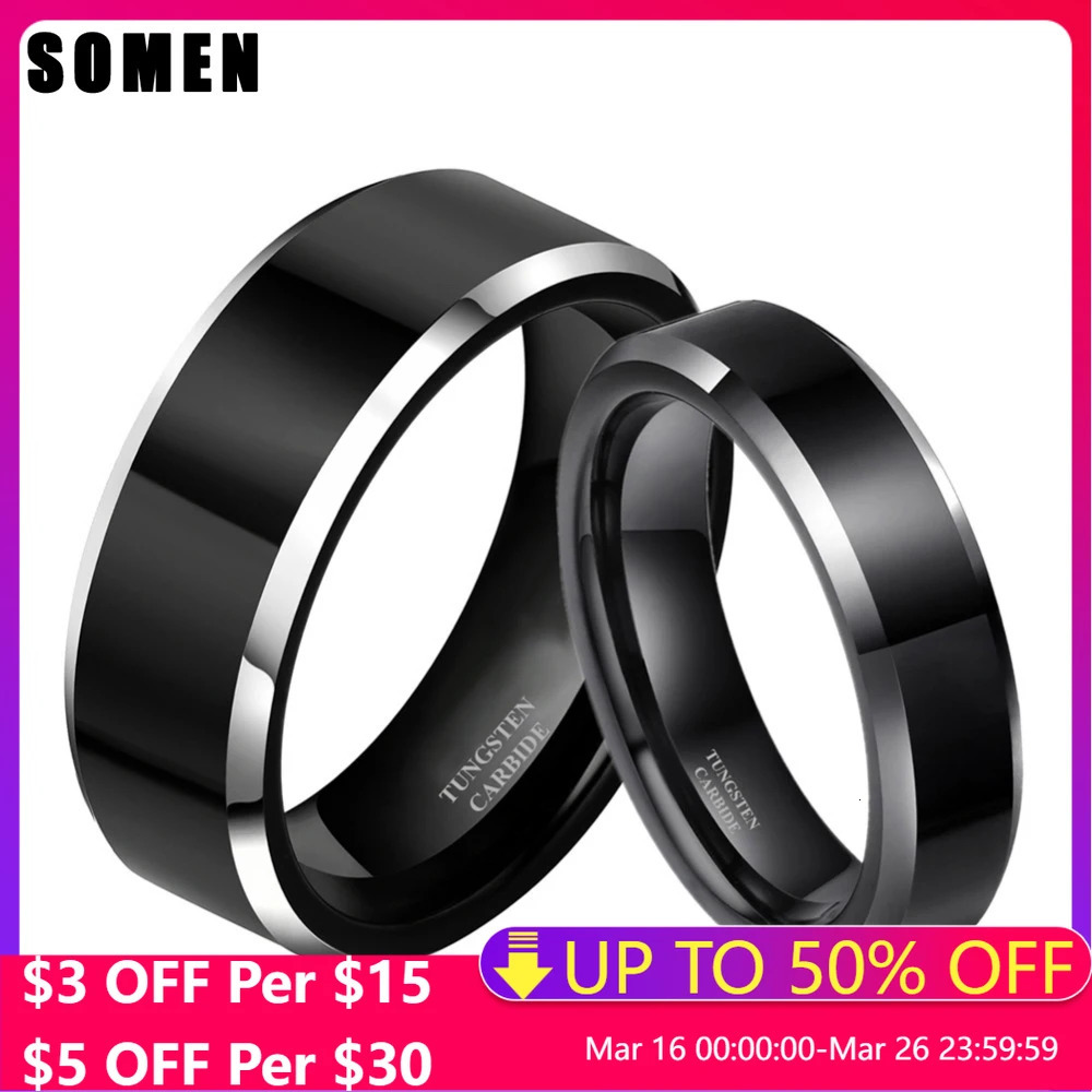 Somen 8mm 6mm Women Men Black Tungsten Carbide Ring Wedding Band Promise Marriage Couples Rings set Fashion alliance Jewelry 260324
