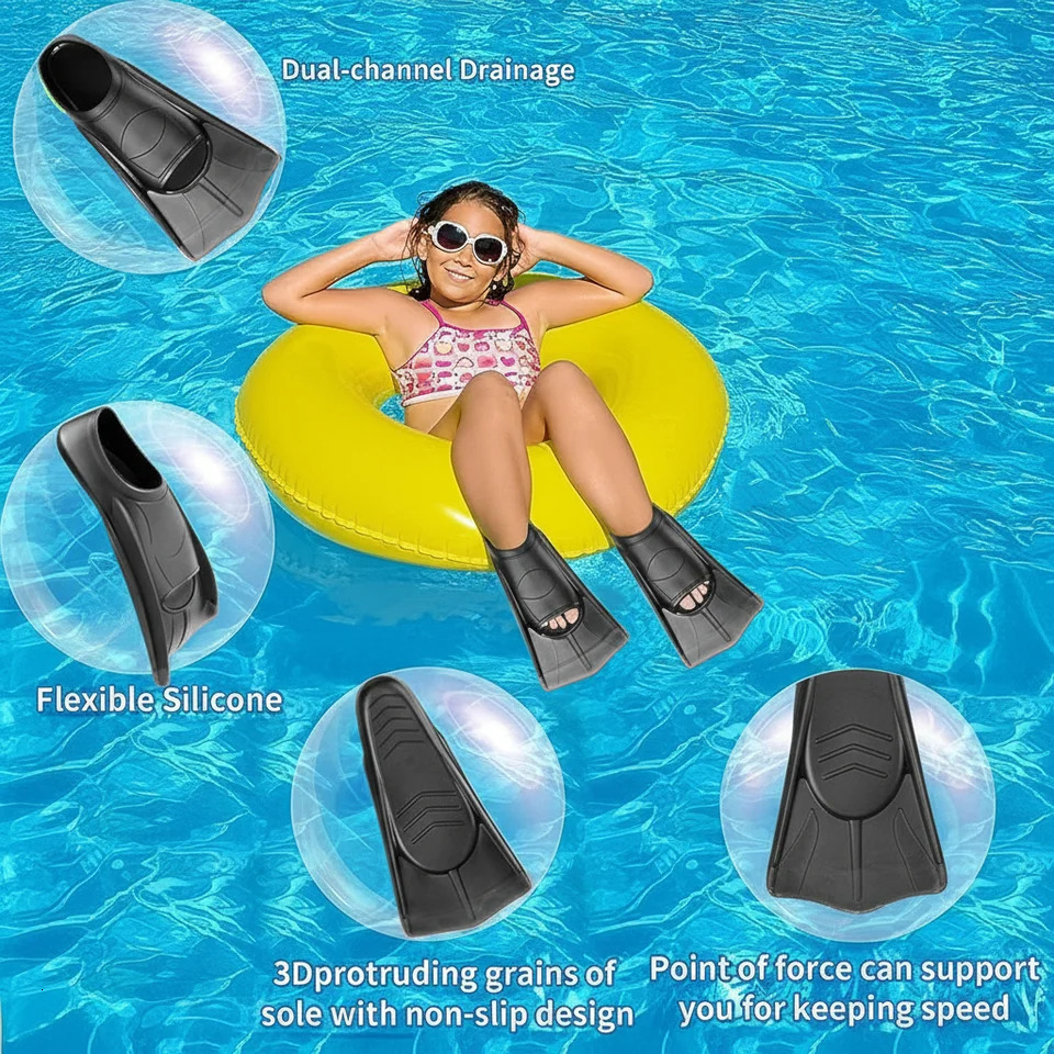 Silicone Fins Swim Training Snorkel Short Diving Flippers Frog Shoes Men Women Professional Breaststroke Freesnorkel Swimming 260312