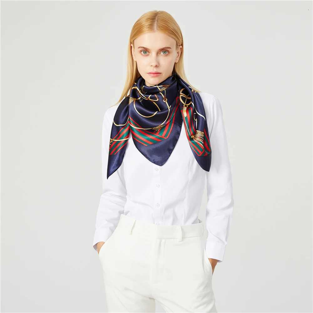 Luxury Wen Silk Scarf Square Bandana Design Brand band Fem Satin Hijab Large Shawl Wrap Lady Kerchief Chain Print New X260328