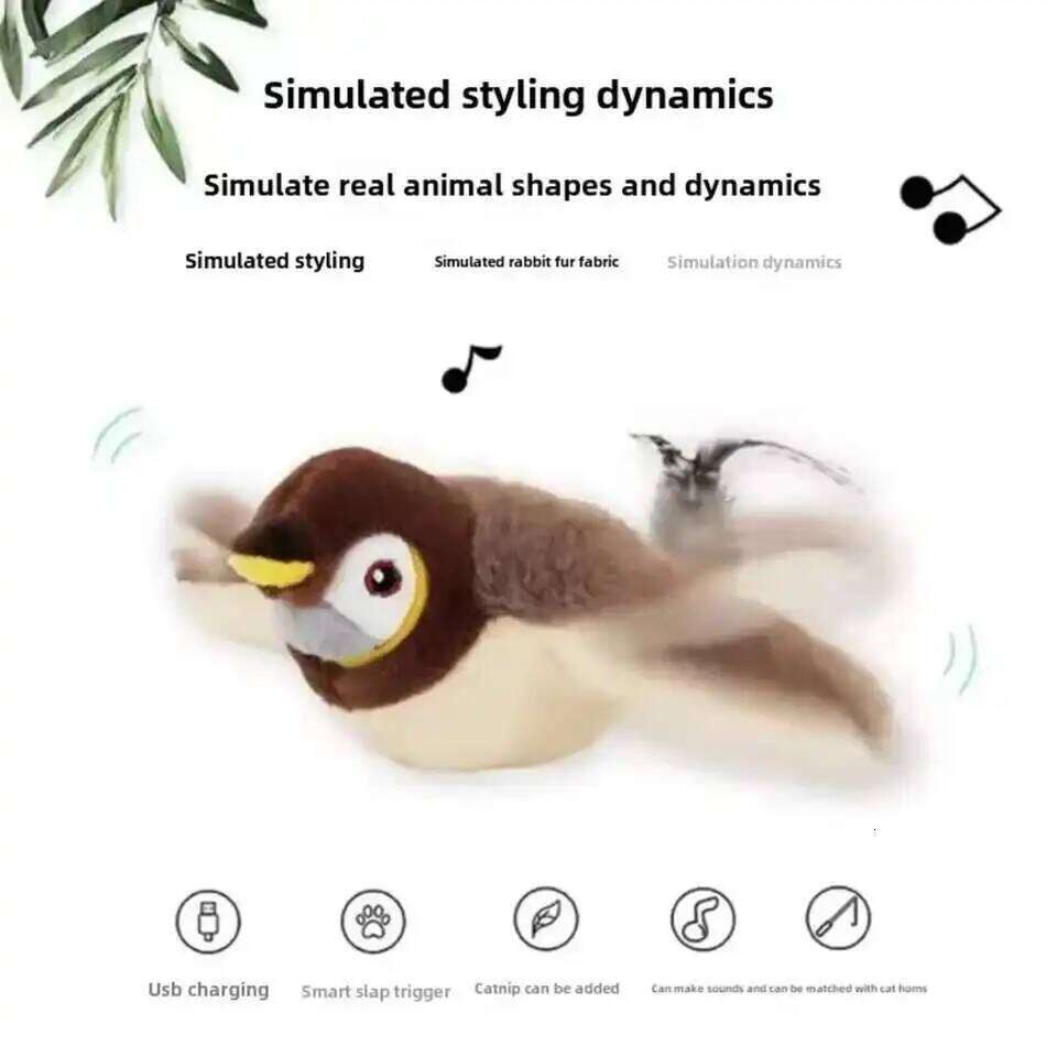 Bird Interactive Cat Toys Rechargeable Chirping Flapping Birdno Flying Can Add Catnip Touch Activated Plush Toy