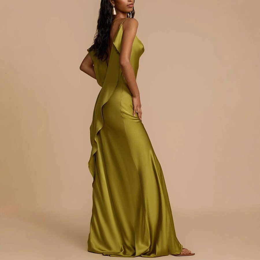 Designer Dresses for Women Satin Long Floor Length Dresses with Slit Backless Dresses Women 2026 Semi-Formal Dresses