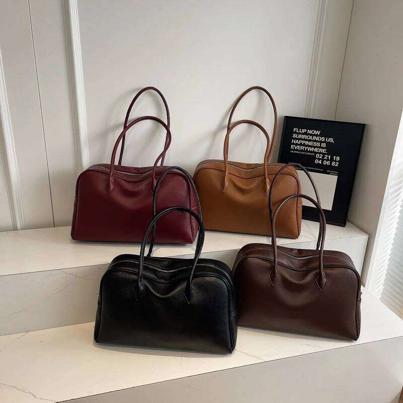 MOODS Oversized Bowling Shoulder Bags For Women Soft PU Leather Pure Color Lychee Pattern Large Capacity Travelling Shopper Tote