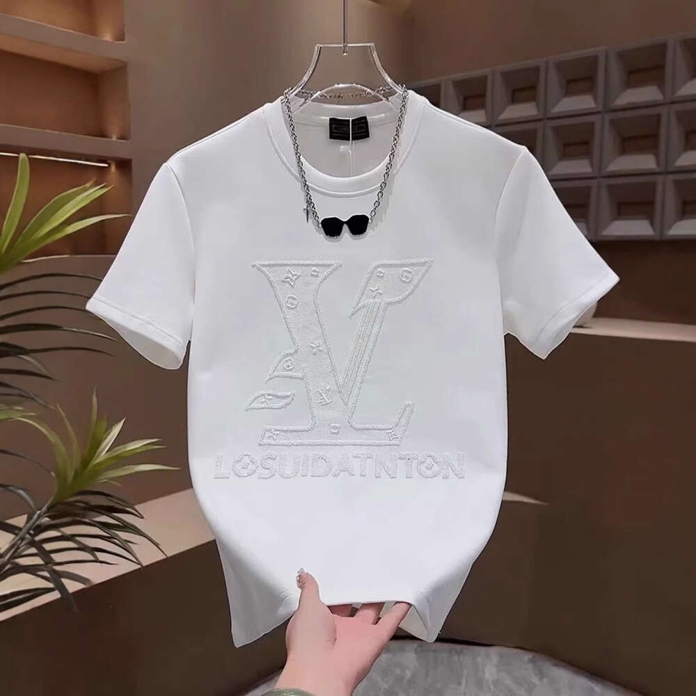 Men's New Short Sleeve European Style Trendy Brand Personalized Embroidered Letter Design Fashion Casual Versatile Crew Neck T-Shirt