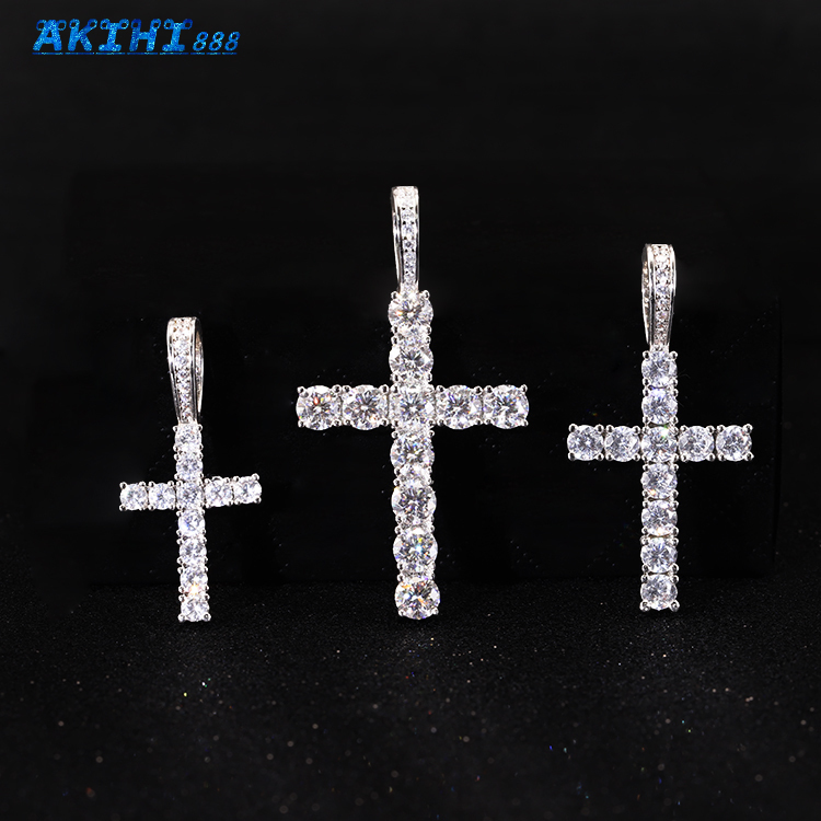Ready to Ship Cross Pendant 2mm 3mm 4mm 5mm 925 Silver Pass Tester VVS Diamondfor Chain Cross Moissanite Tennis Pendant