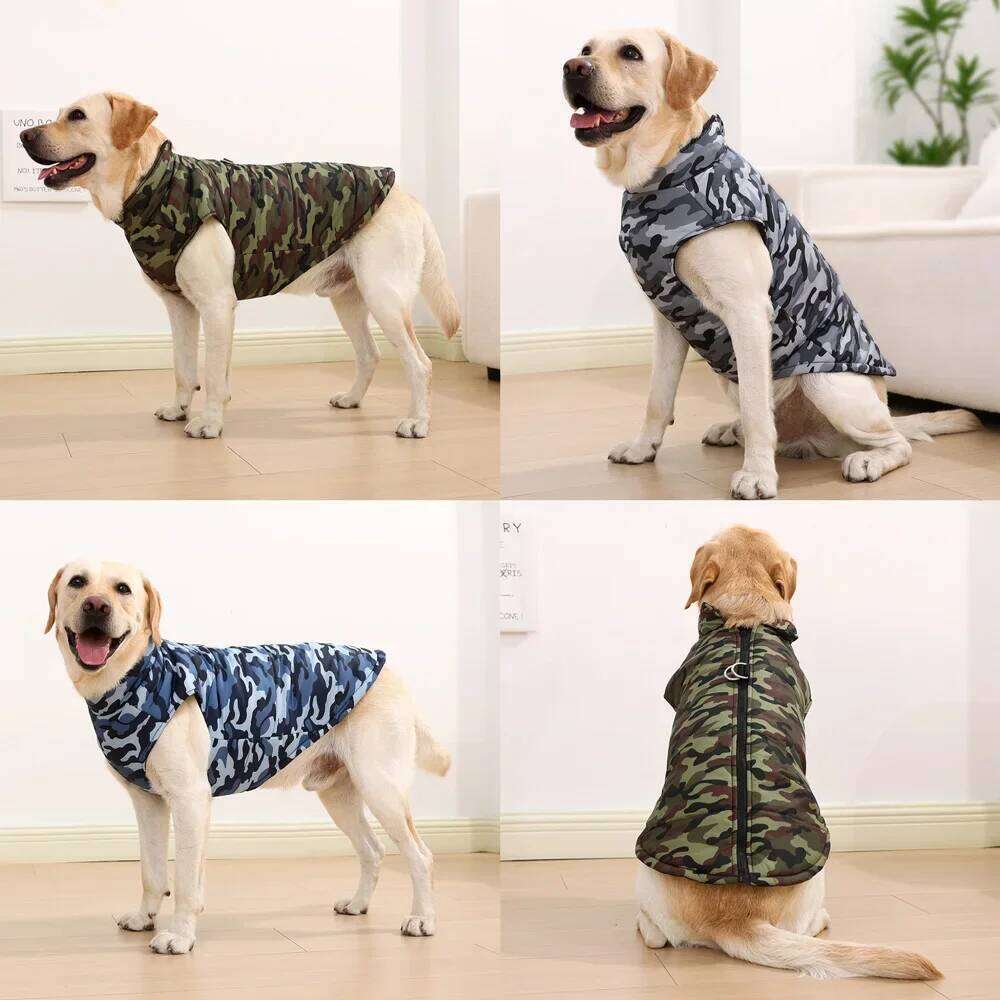 Windproof Pet Dog Clothes For Small Medium Big Dogs Cats Winter Puppy Camouflage Print Warm Apparel Golden Retriever Costumes