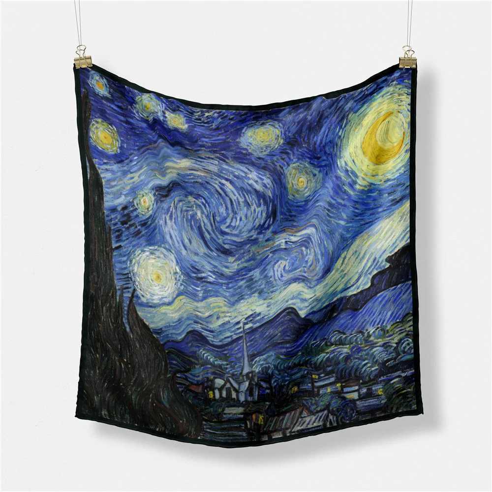 Famous Oil Painting Twill 100 Silk Scarf Fashion Wen Scarf Wraps 53cm Square Scarves Scarf Hijab Neckerchief Bandana X2603281