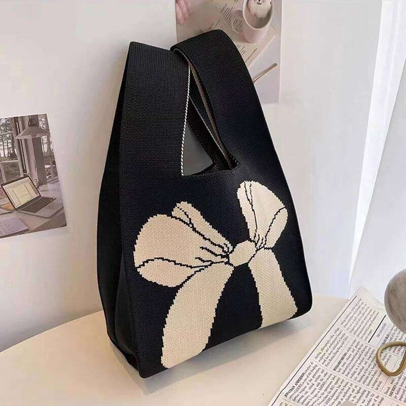 Chinese Embroidery Women Handmade Knot Wrist Cnew Bowknot Knit Handbags Asual Small Bow Tote Bag Girls Reusable Shopping Bags Clutch Bags