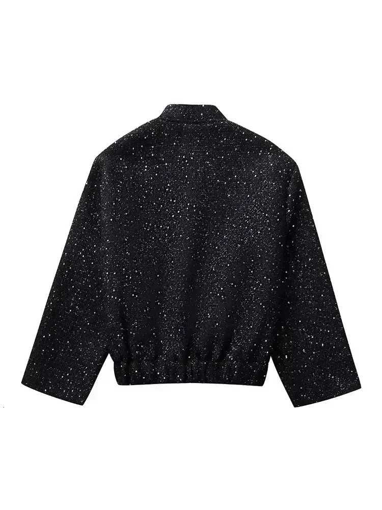 Women Shiny Sequin Jacket Y2k Gold Color Stand Collar Long Sleeve Short Coat Autumn Winter Ladies High StreetwearT260328