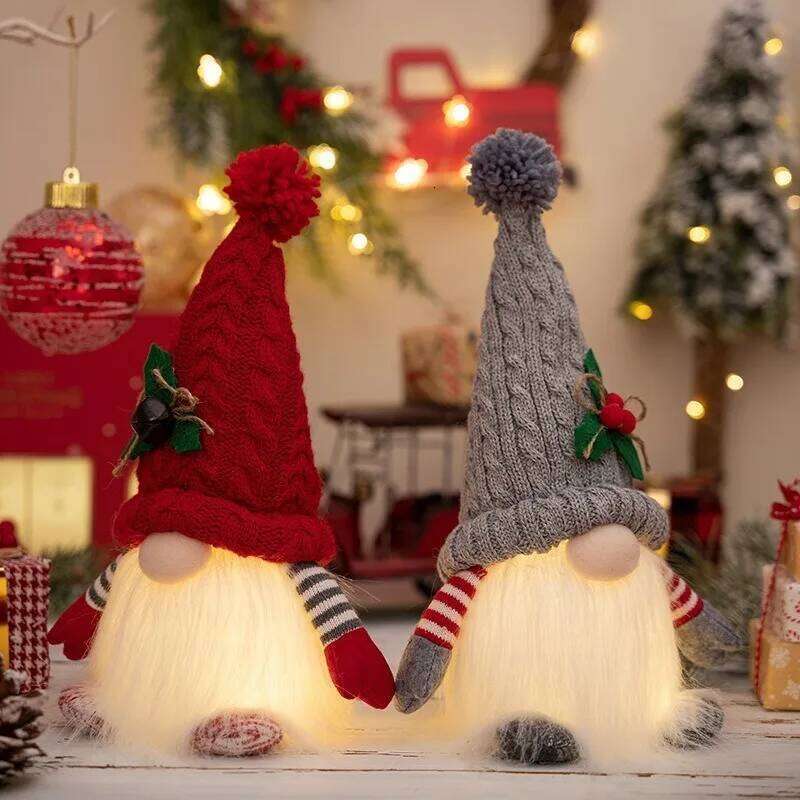 2025 Gnome 30cm Decorations Light Up Christmas Gnomes Plush Doll Ornaments Knited Elf Dwarf Gift Home Table Decoration