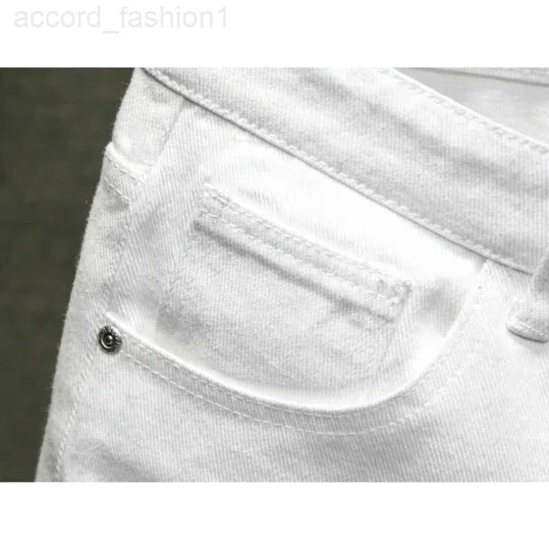 Streetwear Ripped White Denim Shorts Men New Fashion Knee Length Jeans Simple Casual Slim Hole Short Pants Male H260330