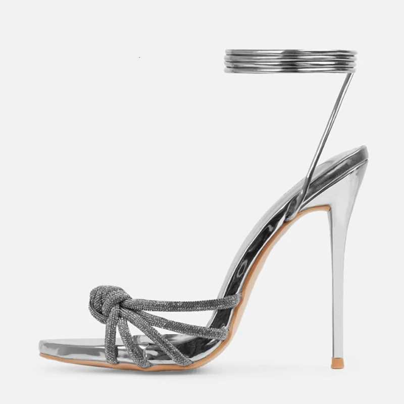 Liyke 2026 New Arrival Silver Crystal Narrow Band Womens Sandals Summer Party Wedding Prom Shoes Platform Open Toe High Heels Z260330