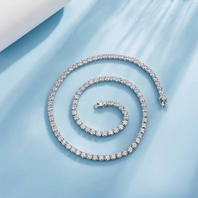 D color VVS moissanite diamond tennis chain necklace dropshipping 3mm 4mm 5mm 925 silver fine jewelry for men and women