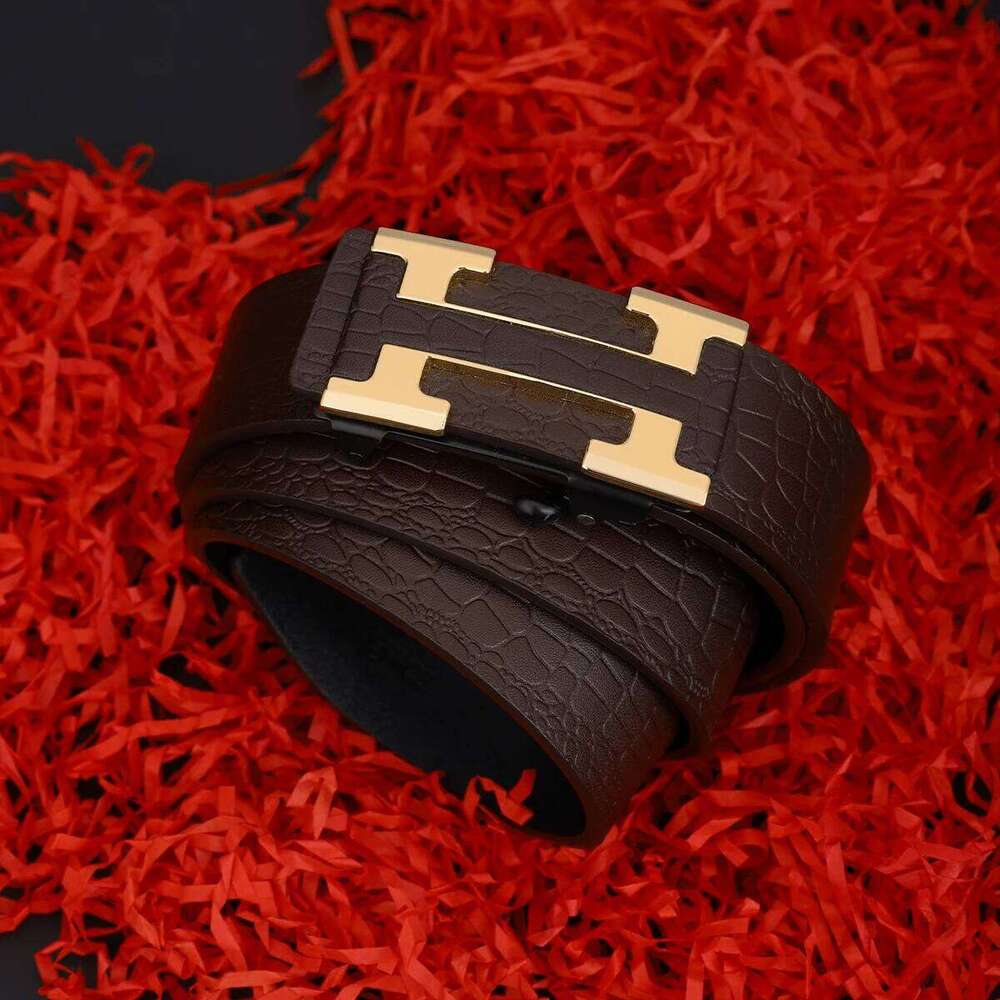 Men's Fashionable Work Business Belt With Metal Automatic Buckle Durable Everyday Use Design Perfect Gift Choice Chunjinqiuli