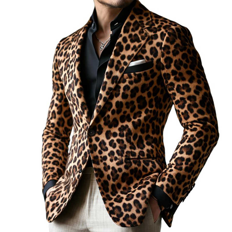 Luxury Leopard Men's Blazer Suits Casual Peak Lapel Single Breasted Slim Fit 1 Piece jacket Customized Skinny Outfits Costume