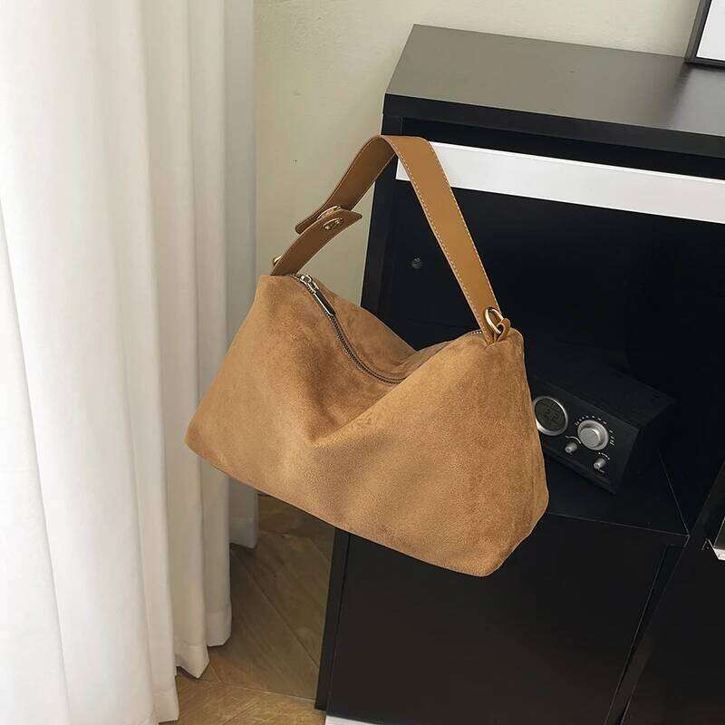 Faux Suede Solid Color Zipper Large Capacity Casual Tote New Trend Versatile Waterproof And Durable Crossbody Bags QIBALIANGPIN