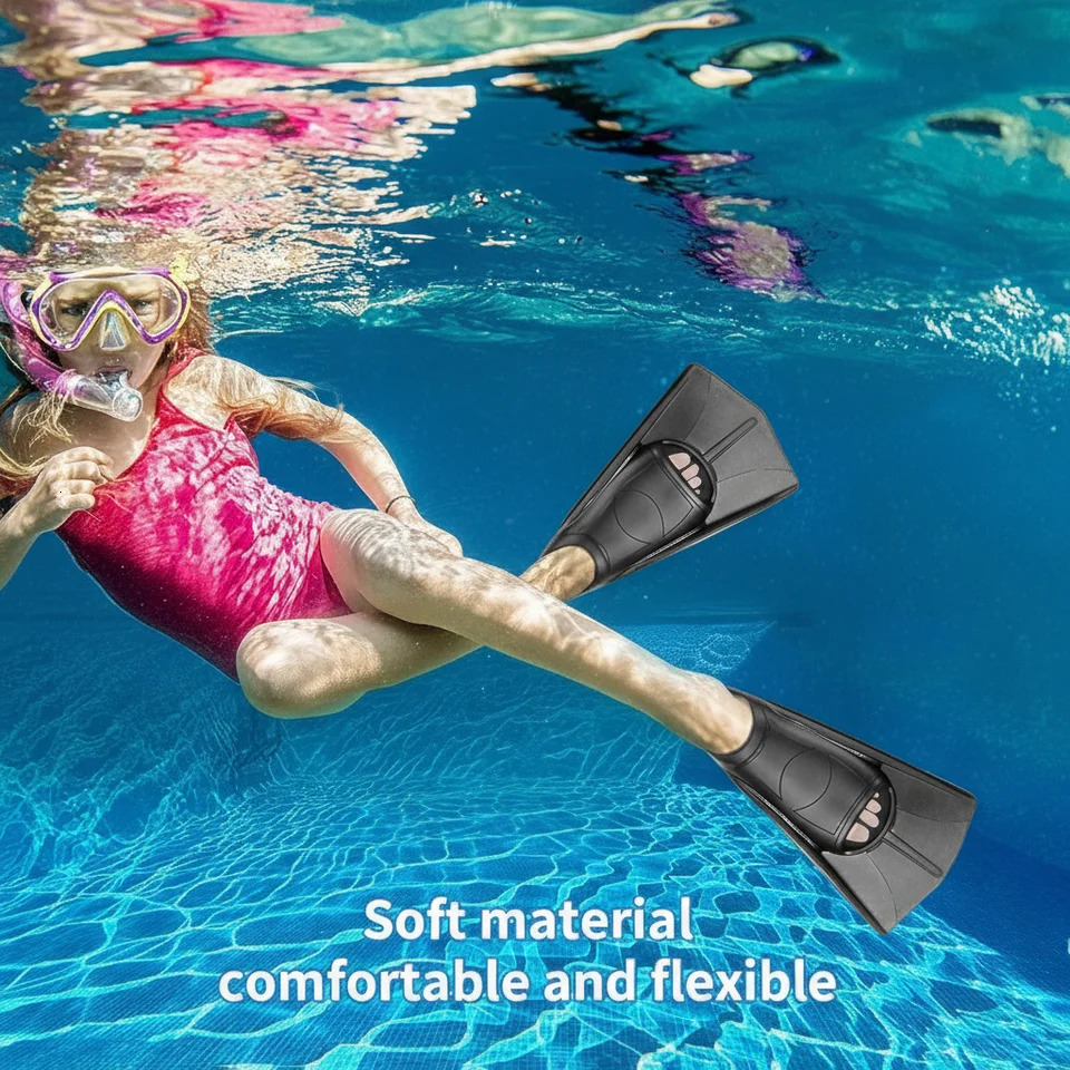 Silicone Fins Swim Training Snorkel Short Diving Flippers Frog Shoes Men Women Professional Breaststroke Freesnorkel Swimming 260312