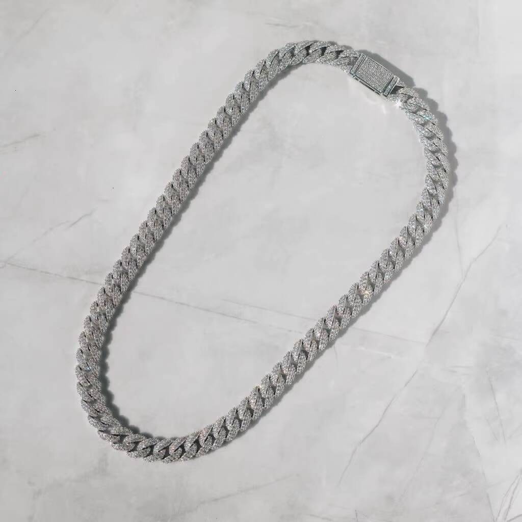 Hip Hop Bling 925 Silver Iced Out Cuban Link Chain Necklace Set Full Moissanite Bling Choker Jewelry