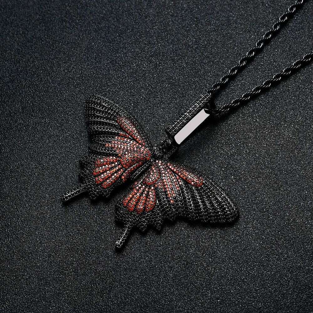 American Hip-Hop Style Zircon Large Pendant, Micro-Inlaid Zircon, High Aesthetic Value Colorful Butterfly Necklace For Men And Women