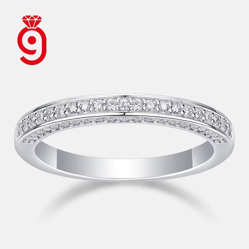 Two-Row Eternity Moissanite Ring Minimalist Bridal Stackable Ring for Wedding Everyday Wear