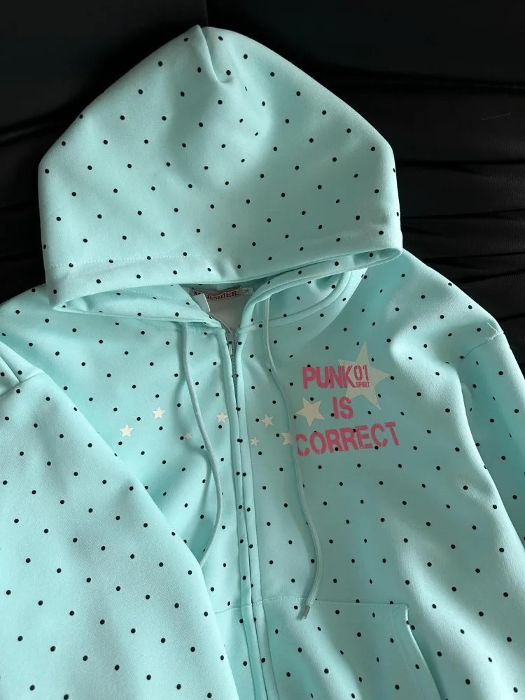 American Style Polka Dot Star Sweatshirts Spring Fashion Letter Print Hooded Women Y2k Sweet Loose Casual Jacket 2026 260327