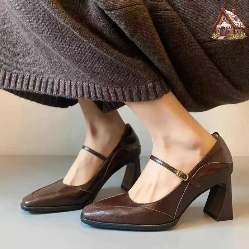 2026 New Heeled Shoes Woman Retro Shallow Mouth High Heel Mary Jane Shoes Square Head Pumps Fashion Heels for Ladies Z260330