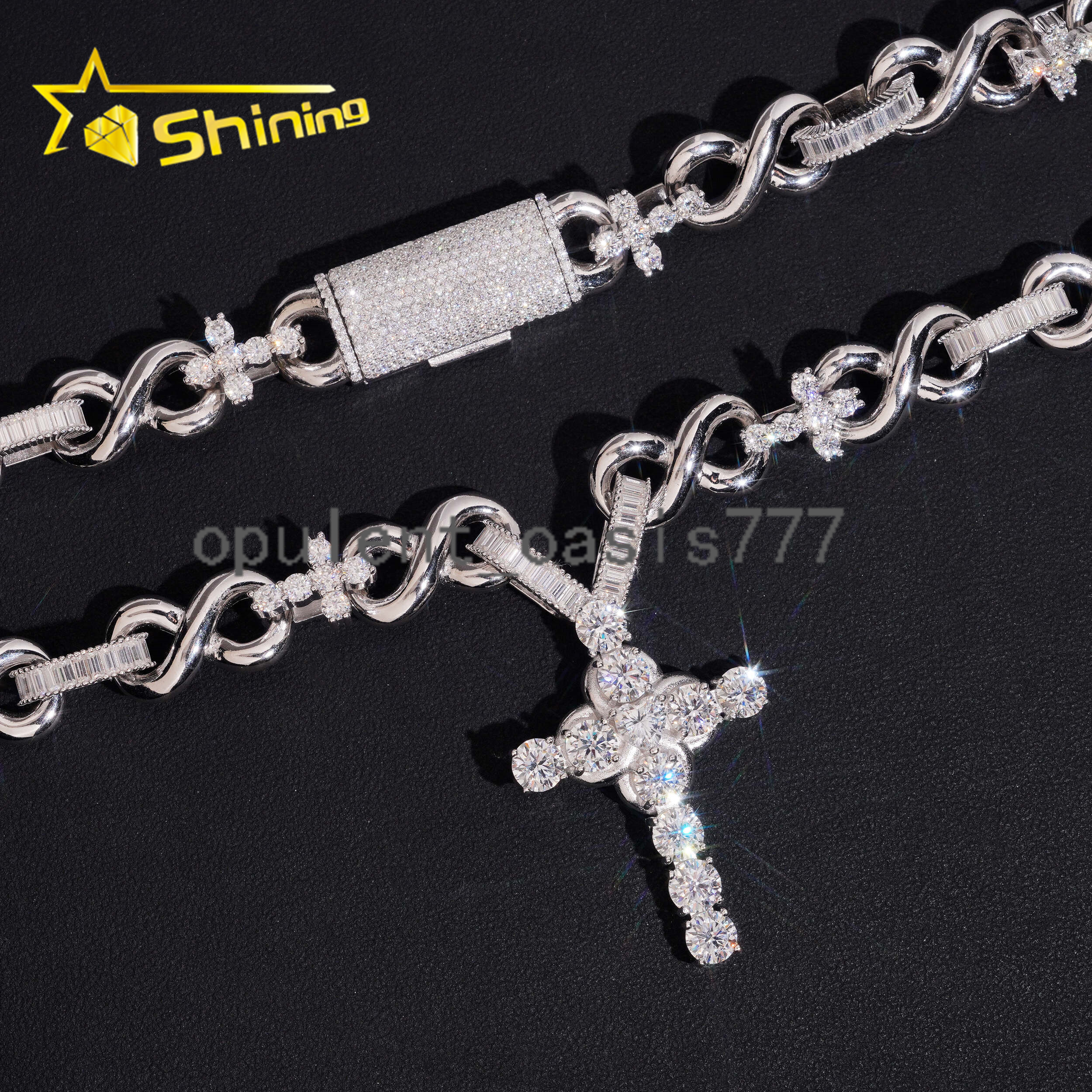 Popular Infinity Style 925 Silver Moissanite Cuban Link Chain with Cross Pendant Hip Hop Custom Cuban Links for Men
