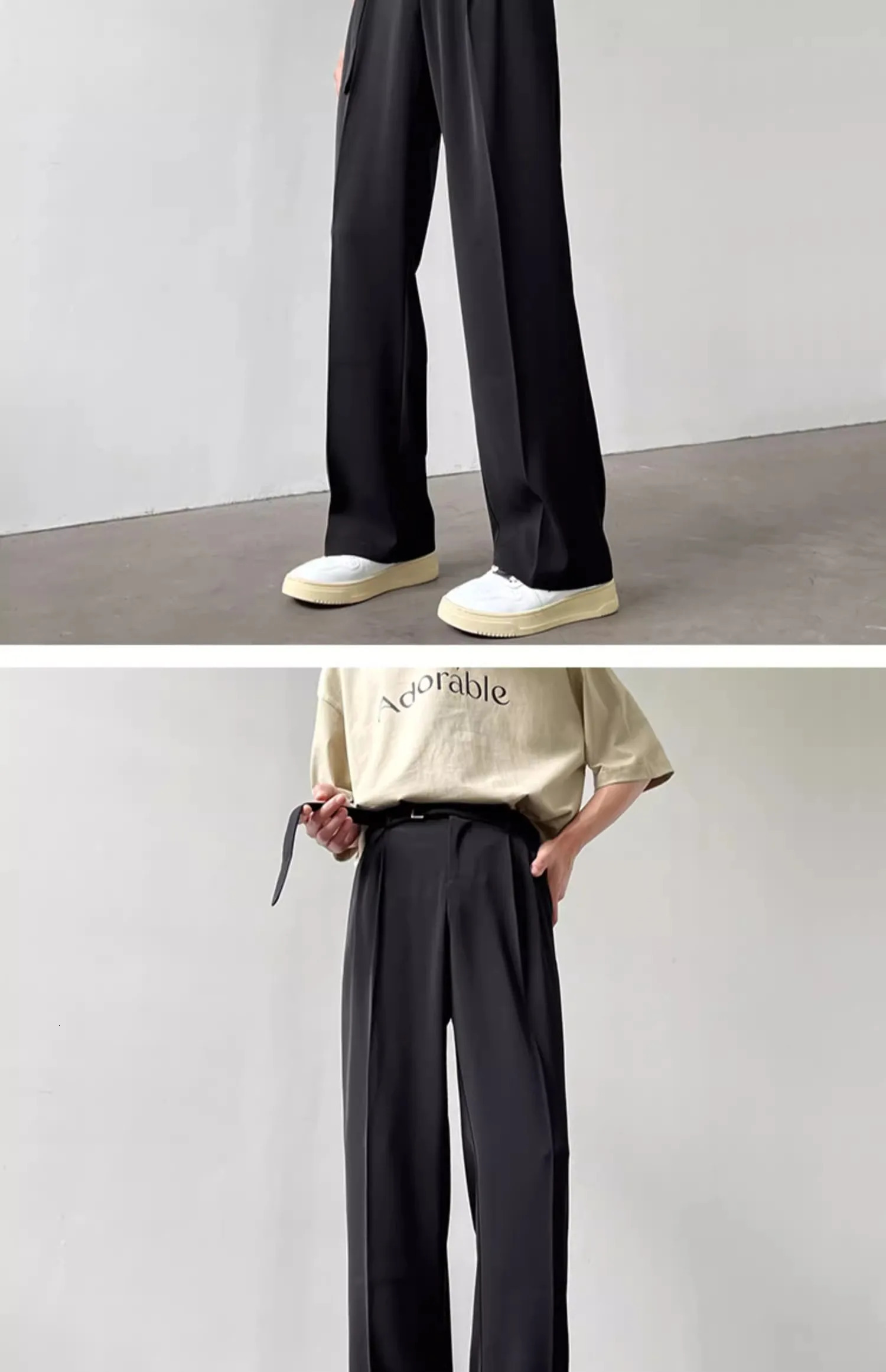 Retro High-end Belt n Straight-down Trousers Mens Trendy Loose Wide-leg Casual Pants Original s Jeans 260327