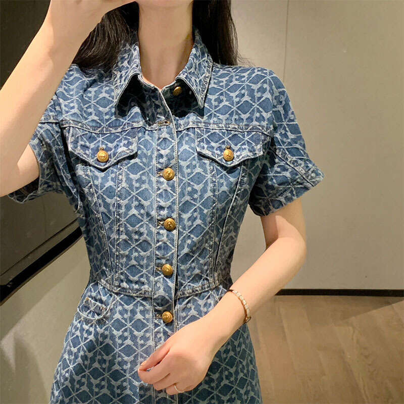Fashionable Women S Clothing Summer Plus Size Slimming French Style Design Niche Denim Dress Luxury