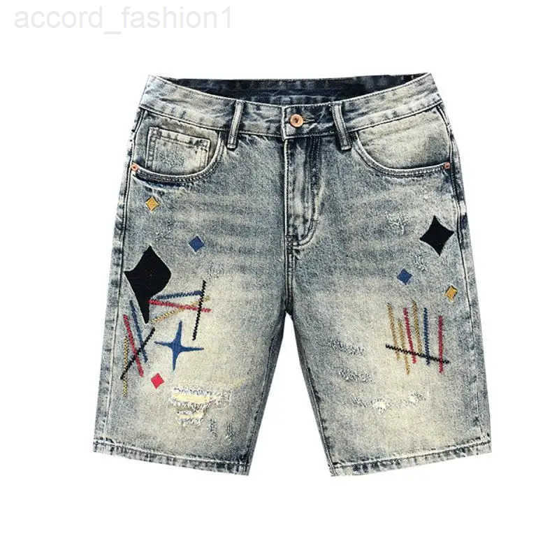 Luxury Clothing 2025 Embroidered Denim Shorts Ripped Mens Five-point Thin Trend Summer New Loose Short Cowboy Pants for Men H260330