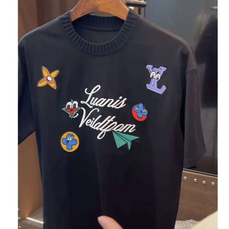 luxury Summer New Pure Cotton Short Sleeve Heavy Embroidery Personalized Loose Versatile Trendy Unisex T-Shirt