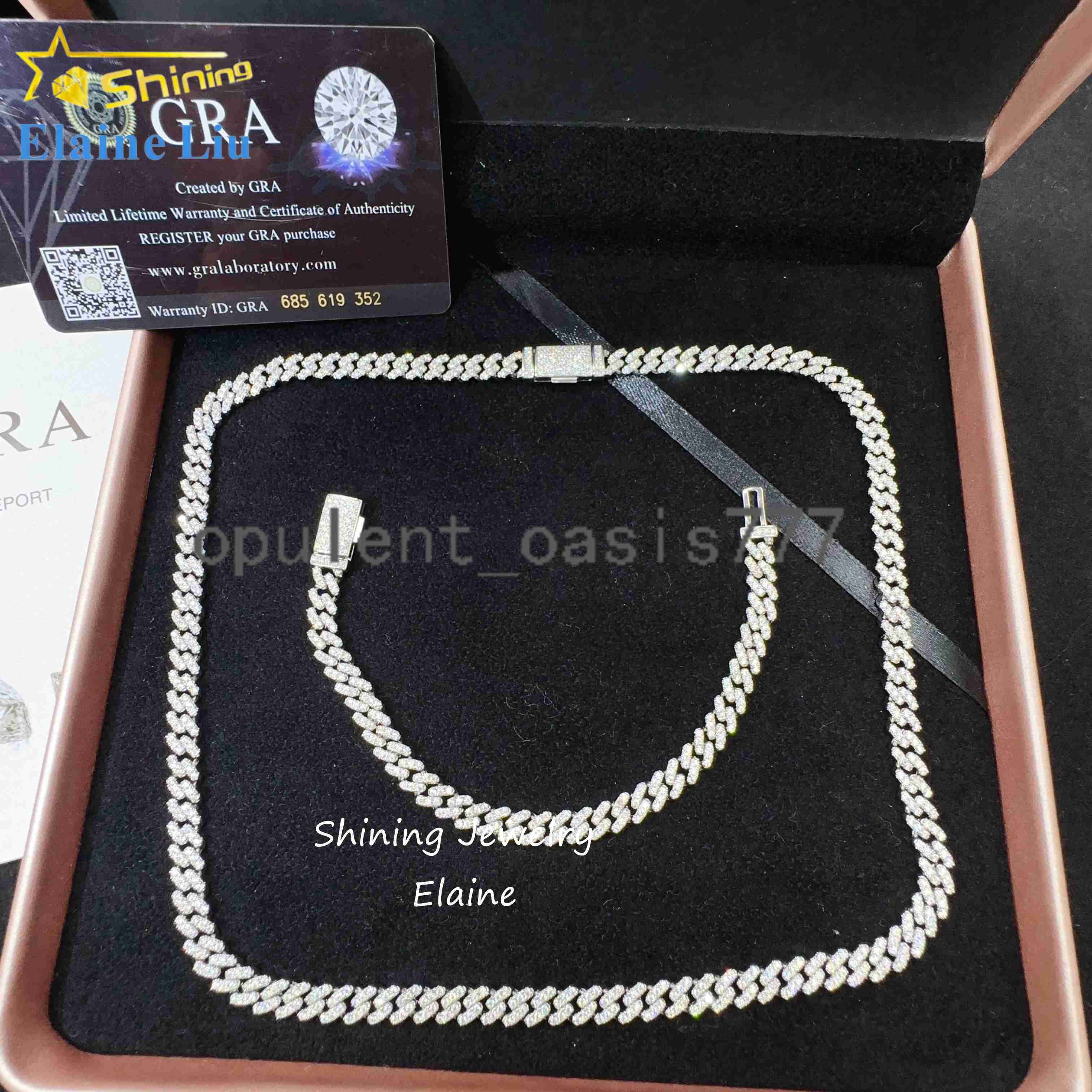 Luxury Fine Jewelry 925 Sterling Silver Vvs Moissanite Custom Hip Hop Cuban Link Chain Moissanite