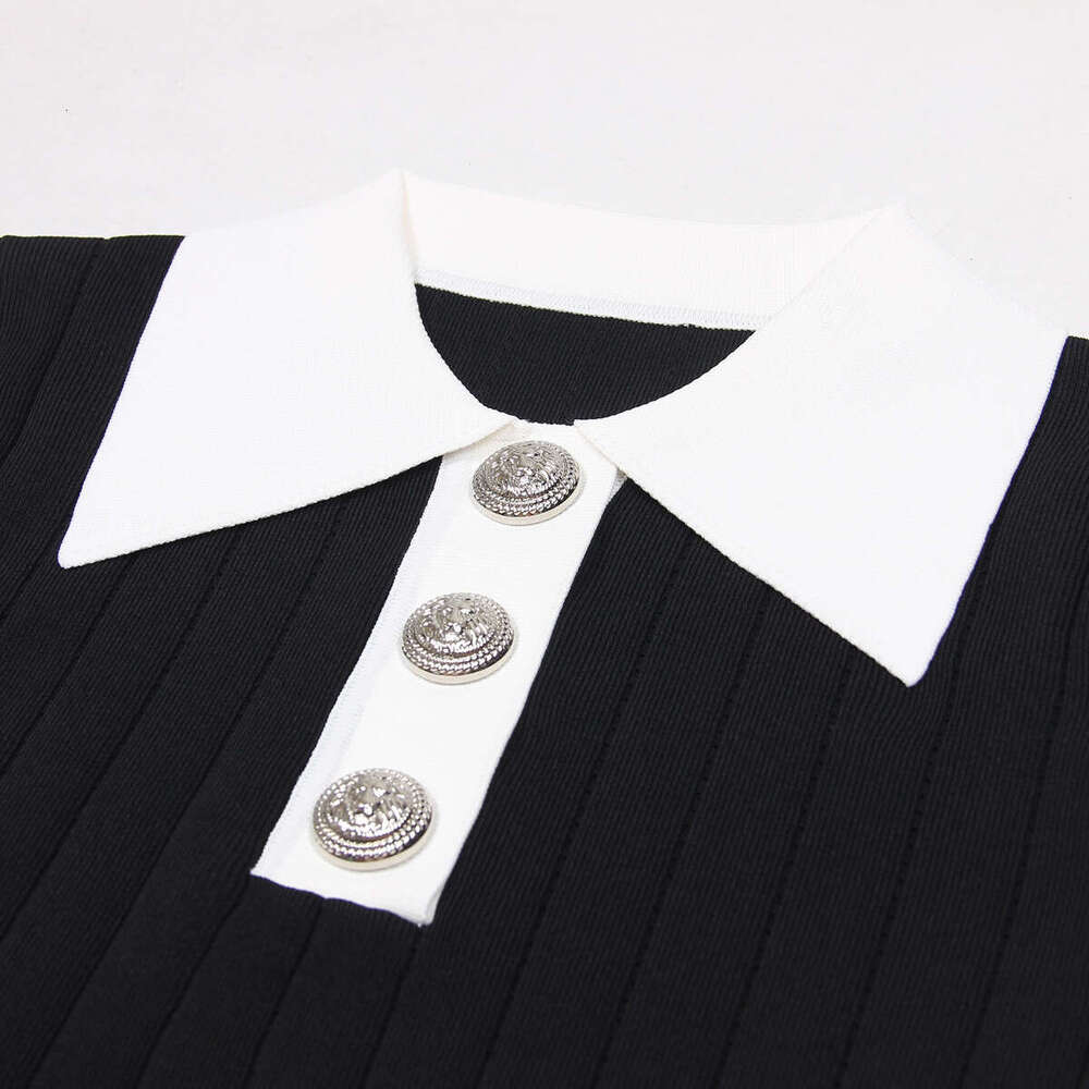 Summer and autumn new designer European and American fashionable high-quality knitted lapel slim fit women's A9 short sleeved dress