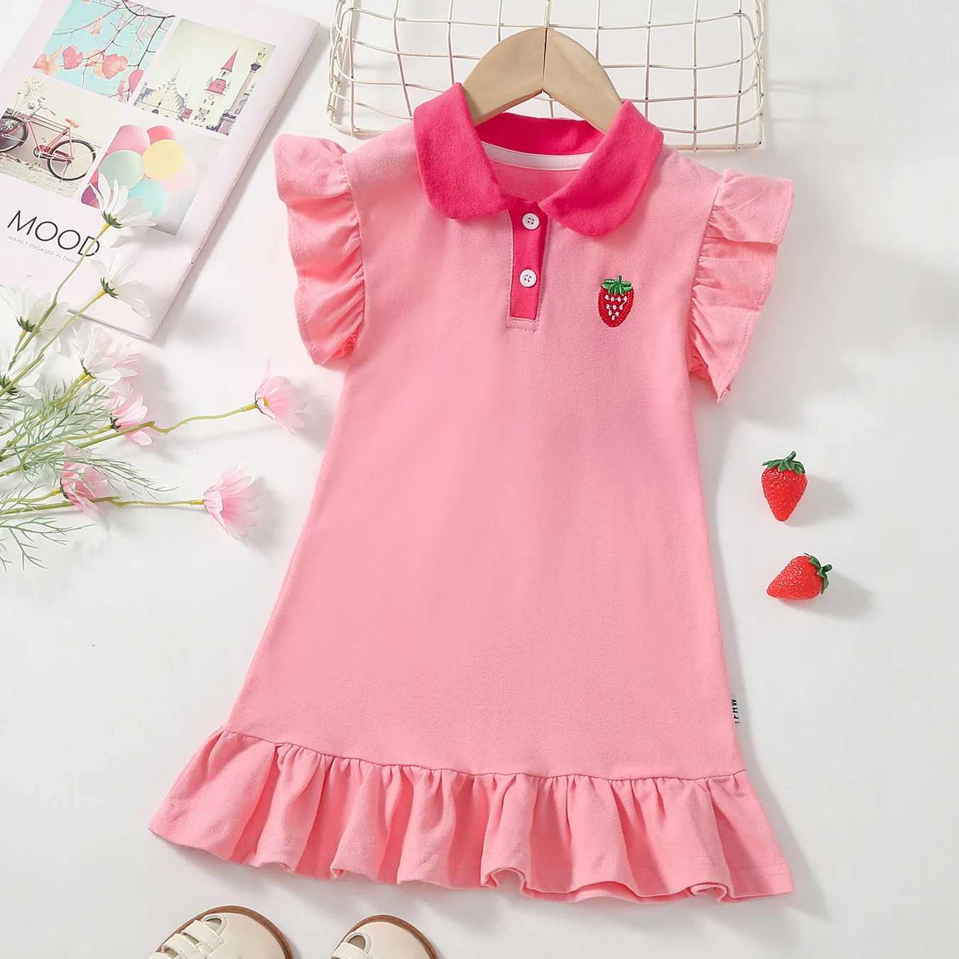 2026 Korean dress children girls summer lapel with embroidery ruffle hem princess dress1-6YT260330