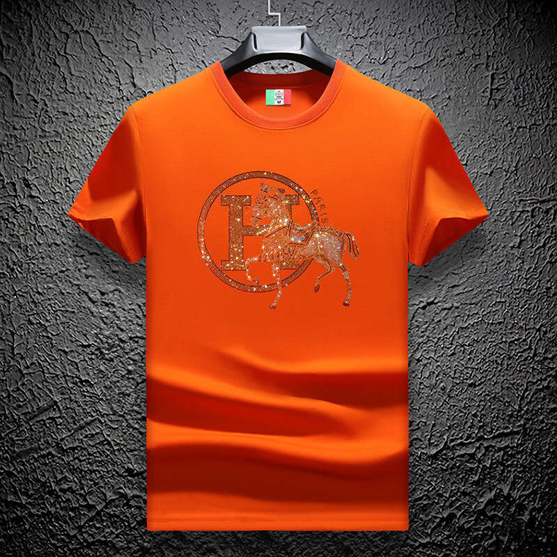 Mercerized cotton short-sleeve mens round-neck summer shirt fashionable and versatile European style slim fit00