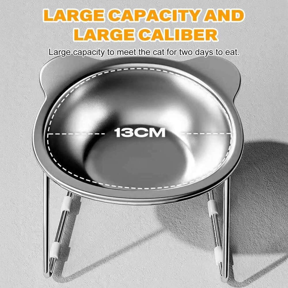 Stainless Steel Cat Bowl Raised Stand Design with Tilted Rims for Enhanced Neck Protection Durable Long-Lasting Pet Feeding Dish