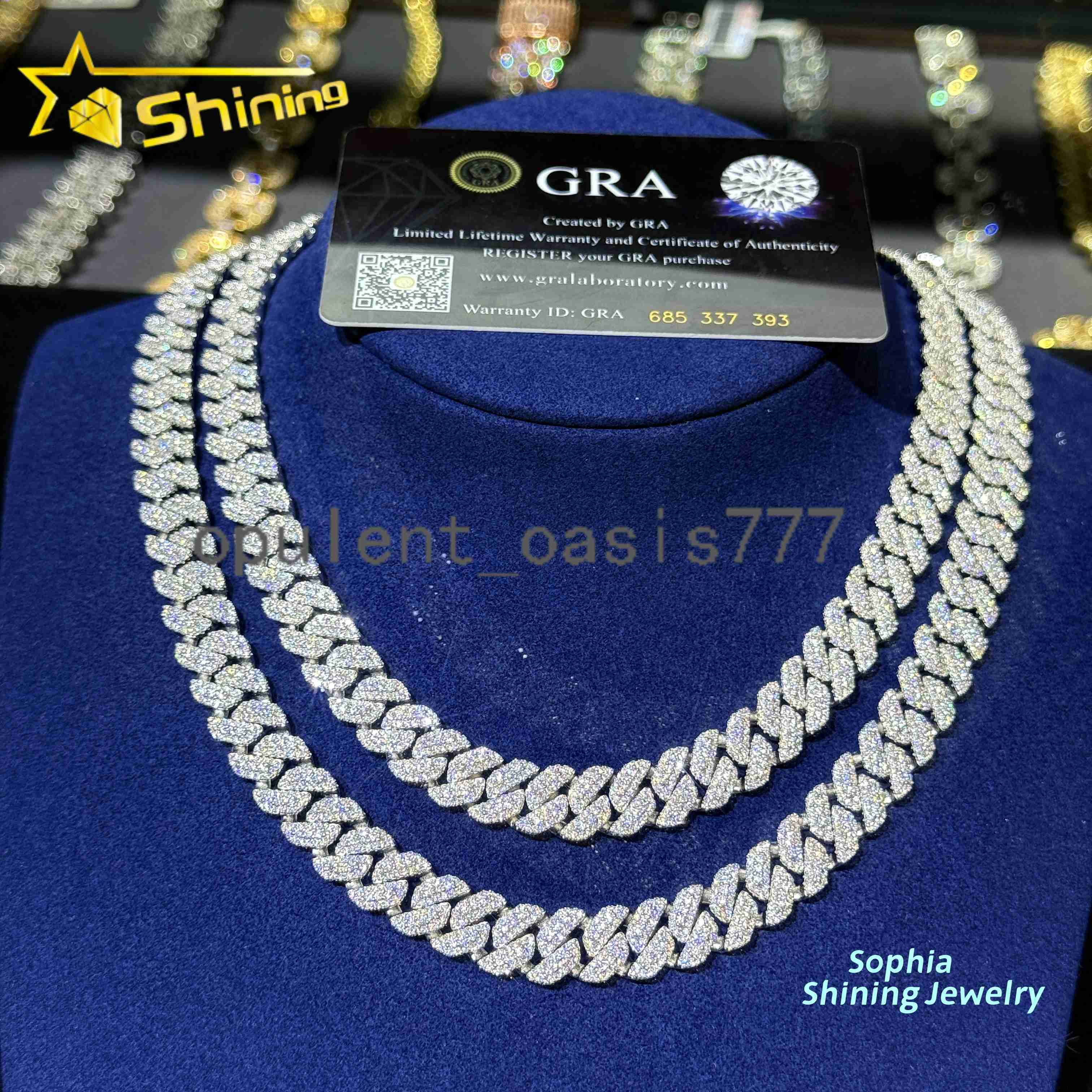 Pass Tester VVS Moissanite Lab Diamond Silver 925 Necklace Hip Hop Iced Out Jewelry 10mm Miami Cuban Link Bracelet Chain