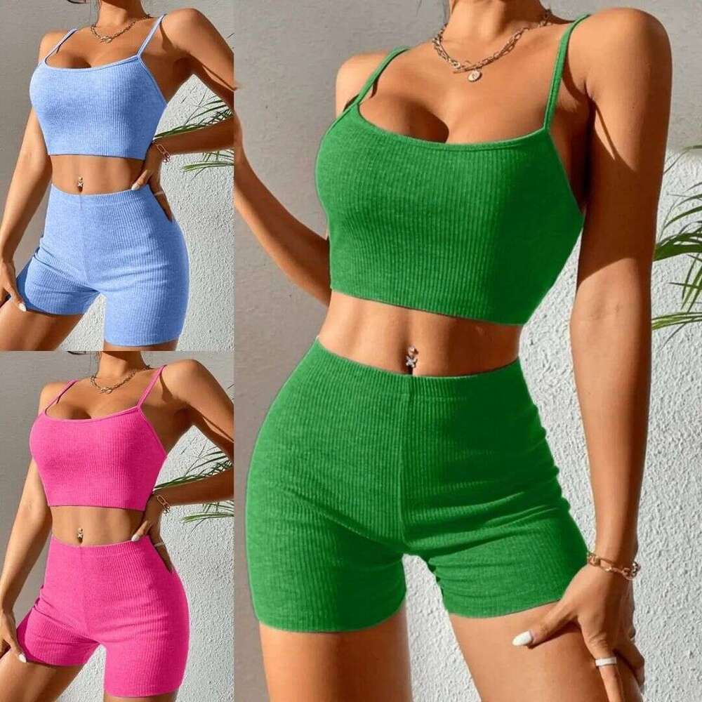 2026 European and American cross-border new sexy camisole shorts fashion set yoga sports outfit
