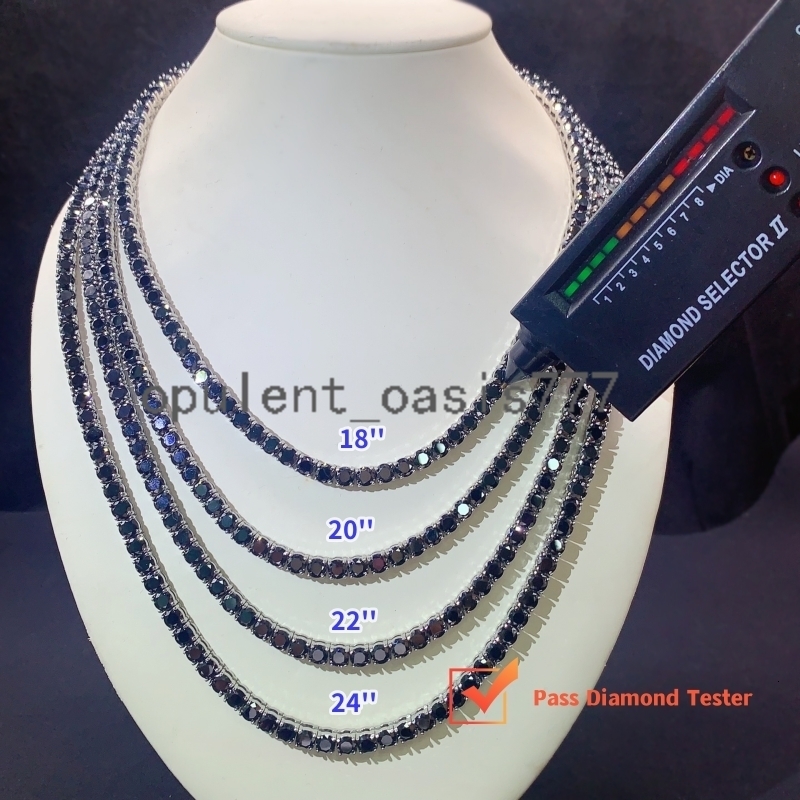 Factory Price Pass Diamond Tester 925 silver 925 silver 925 silver 5mm Black Moissanite Tennis Chain Bracelet Necklace