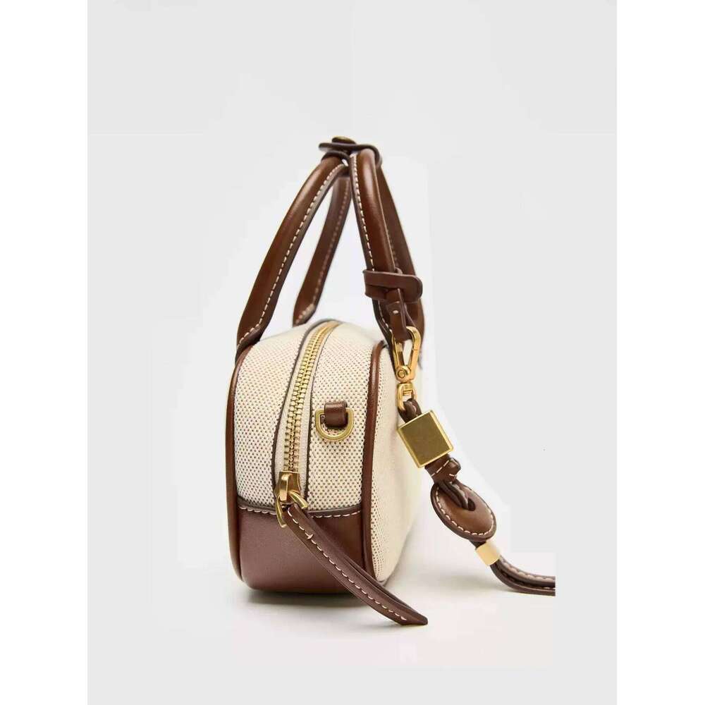 New Niche Retro Color Blocking Hand Held Stylish Crossbody Canvas PU Small Square Bag Single Shoulder Bowling B XIU LAI SI