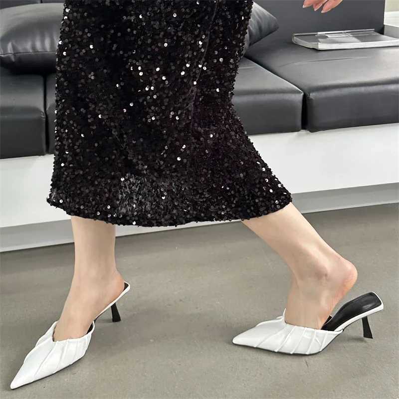 Eilyken Spring Elegant Pleated Women Slipper Sexy Pointed Toe Thin Low Heels Slingback Mules Shoes Z260330