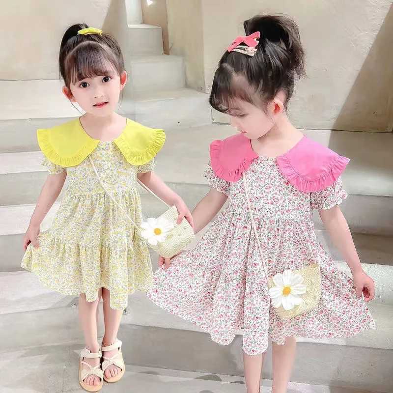 2PCS Summer Yellow Floral Child Little Girls Clothing Casual Midi Dress Bag Children Dresses For Teens Party Princess SundressT260330
