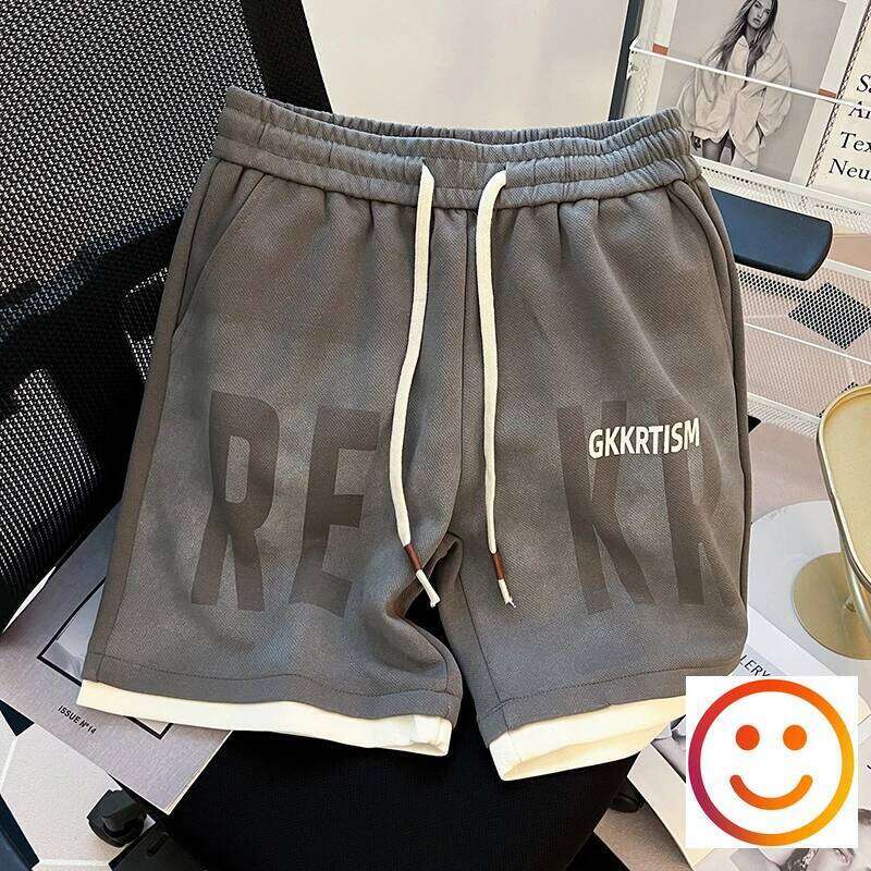 Summer Tide High Street Heavy Industrial Large Size Loose Wide Leg Casual Five Pants Splicing Heavyweight Shorts For Men Women