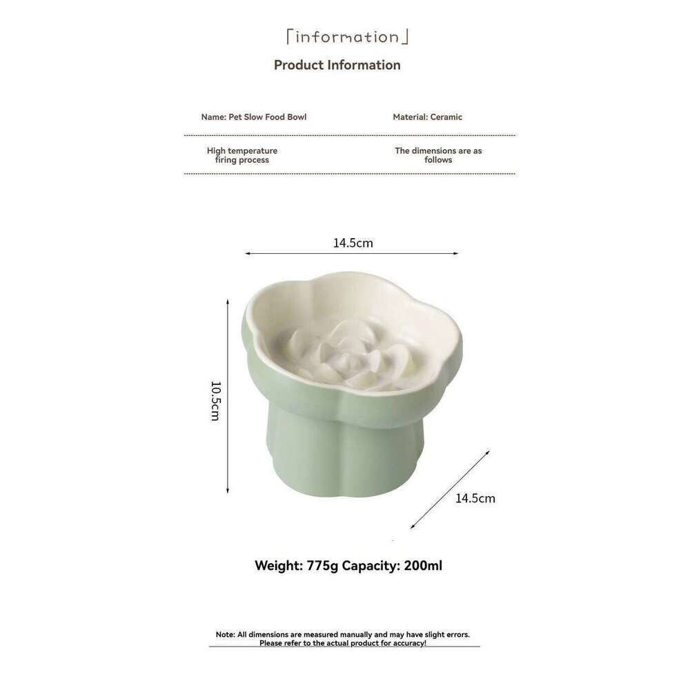 1pc Pet Slow Feeder Tall Ceramic Small Dog Cat Anti-Choking Anti-Spilling Guarded Neck Slanted Bowl 26W0330