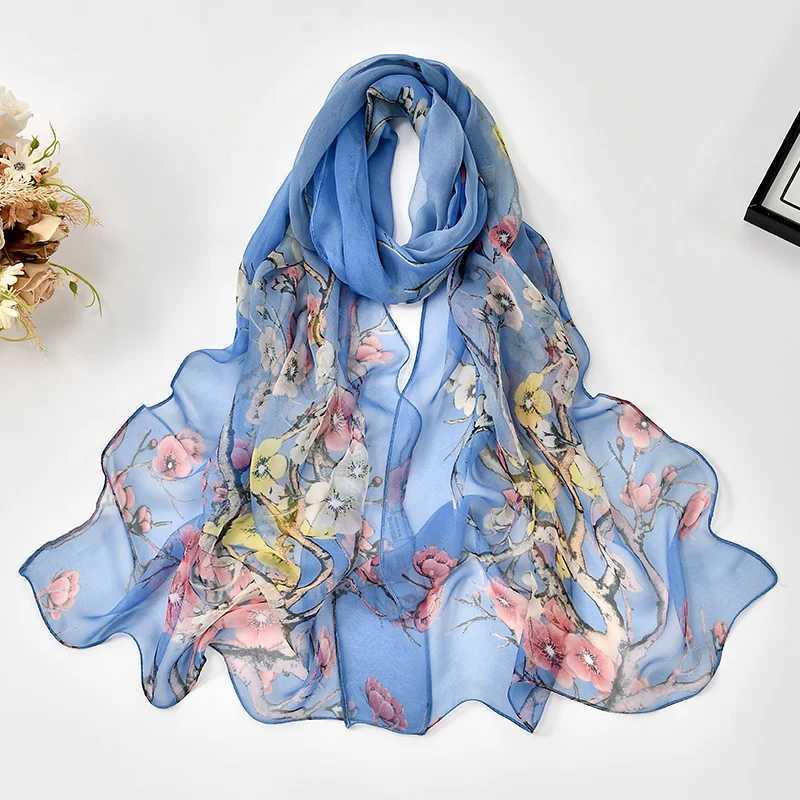 16050cm 2025 Spring New Wens Shawl Fashionable Plum Bloss Printed Scarf Thin Soft Chiffon Shawl Floral Stoles Wraps X260328