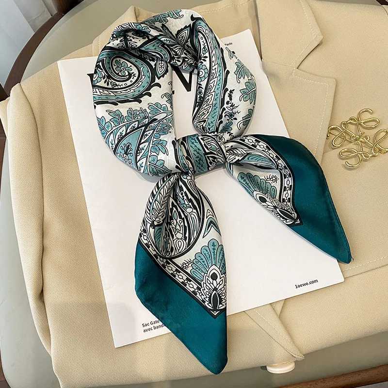 Blue Fashion Print 7070cm Silk Square Scarf Women Soft Satin Hairband Neckerchief Tie Female Headband Foulard Bag Ribbon Z260330