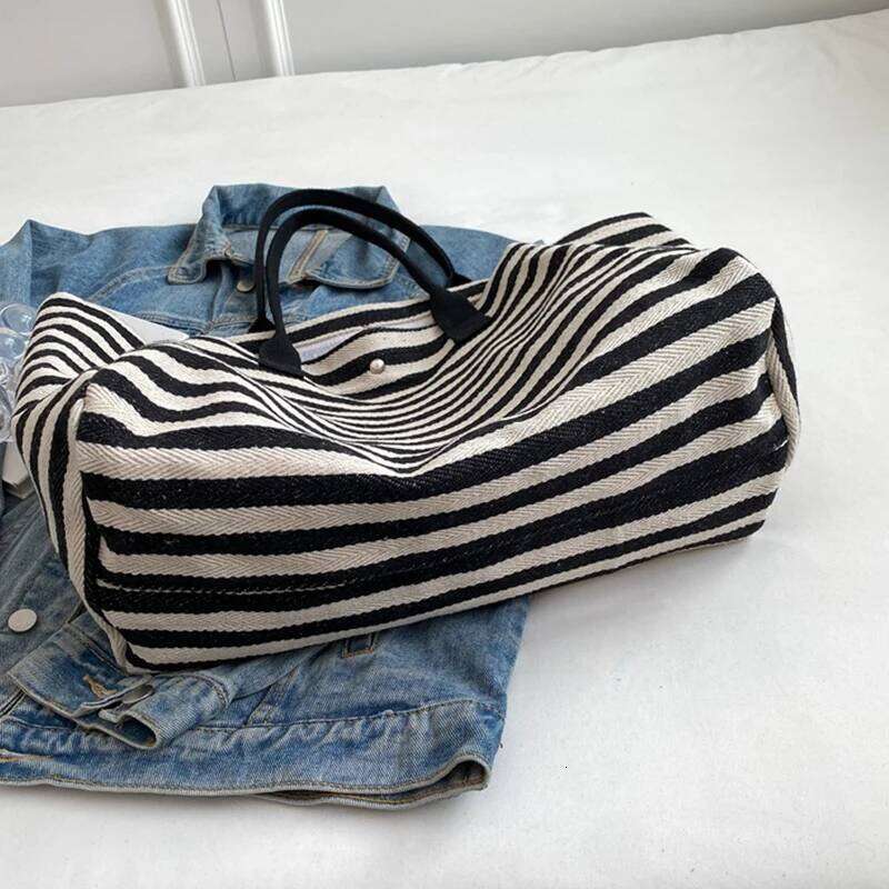 Casual Striped Canvas For Women Large Capacity Shoulder Daily Shopping Totes Student Bookbag For School Travel Beach Bag XIU LAI SI